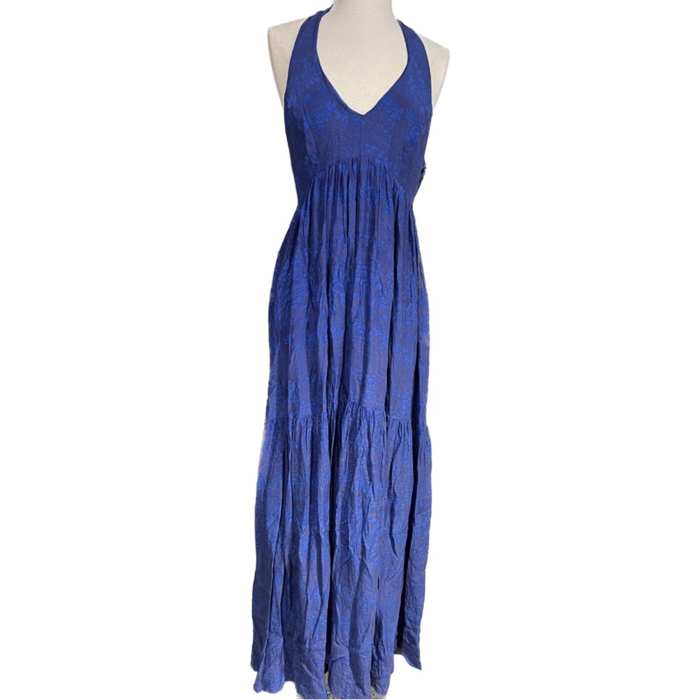 Handmade Silky Blue Halter Dress